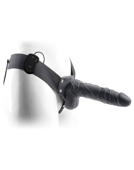 STRAP-ON HUECO CON VIBRACIÓN Y TESTICULOS REAL RAPTURE AIR FEELING 8" NEGRO