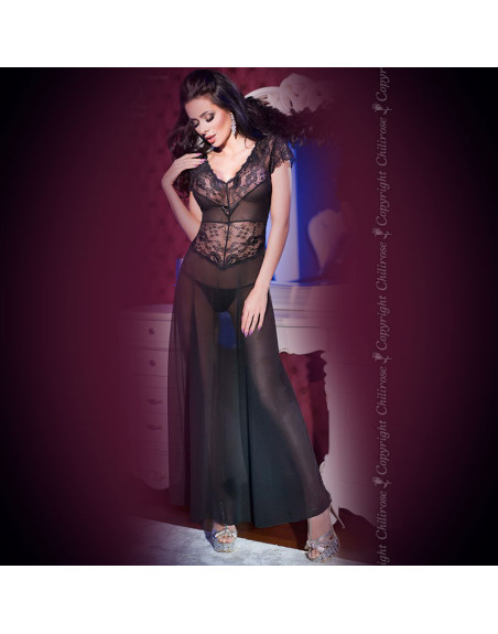 CAMISA DE NOITE E TANGA CR-4167 PRETO