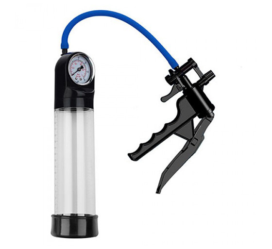 BOMBA PARA EL PENE CON MEDIDOR PRESSURE TOUCH GUN TRANSPARENTE