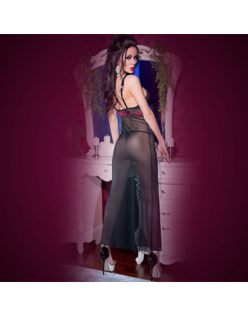 CAMISA DE NOITE E TANGA CR-4215 PRETO E ROSA