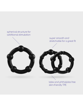 CONJUNTO DE ANILLOS DE PENE TRIPLE BEAD NEGROS CRUSHIOUS
