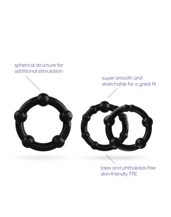 CONJUNTO DE ANILLOS DE PENE TRIPLE BEAD NEGROS CRUSHIOUS