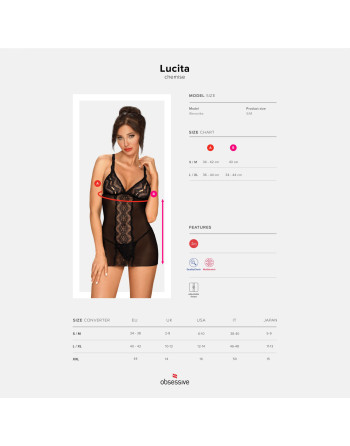 CAMISA DE NOITE E TANGA LUCITA OBSESSIVE PRETA