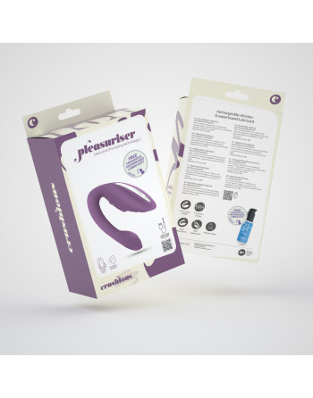 VIBRADOR RECARREGÁVEL COM COMANDO PLEASURISER E OFERTA DE LUBRIFICANTE À BASE DE ÁGUA CRUSHIOUS