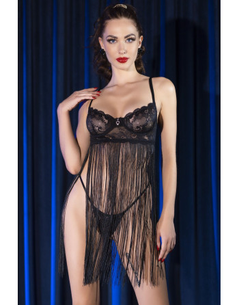 CAMISA DE NOITE E TANGA CR-4496 PRETA CHILIROSE