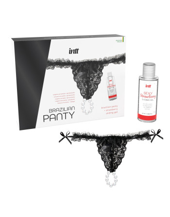 BRAGA BRASILEÑA NEGRA CON PERLAS Y GEL LUBRICANTE 50ML INTT